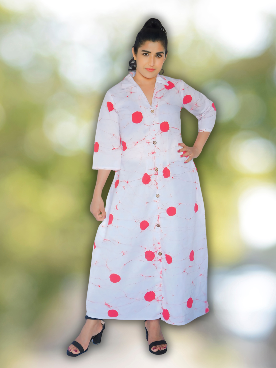 Rosy Dot Button-Up Batik Frock