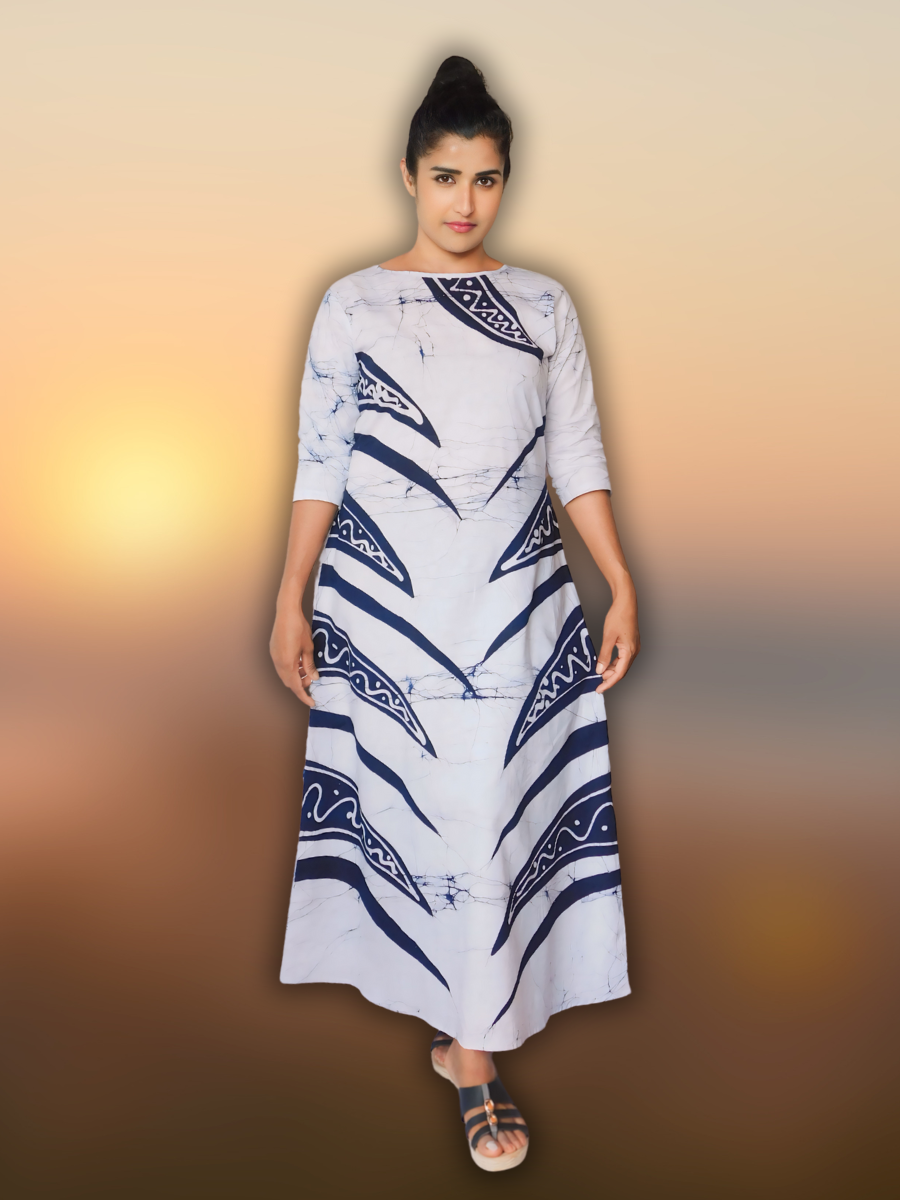 White zebra-like stripes Batik Frock